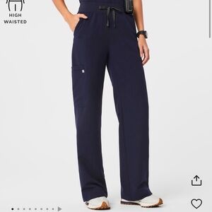 Figs High-Waisted Isabel Wide Leg Scrub Pants Navy